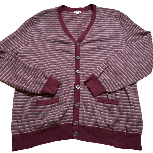Merona Long Sleeve Sweater Striped Men's Size XXL Mens V-Neck Top Button Pockets - Picture 1 of 9